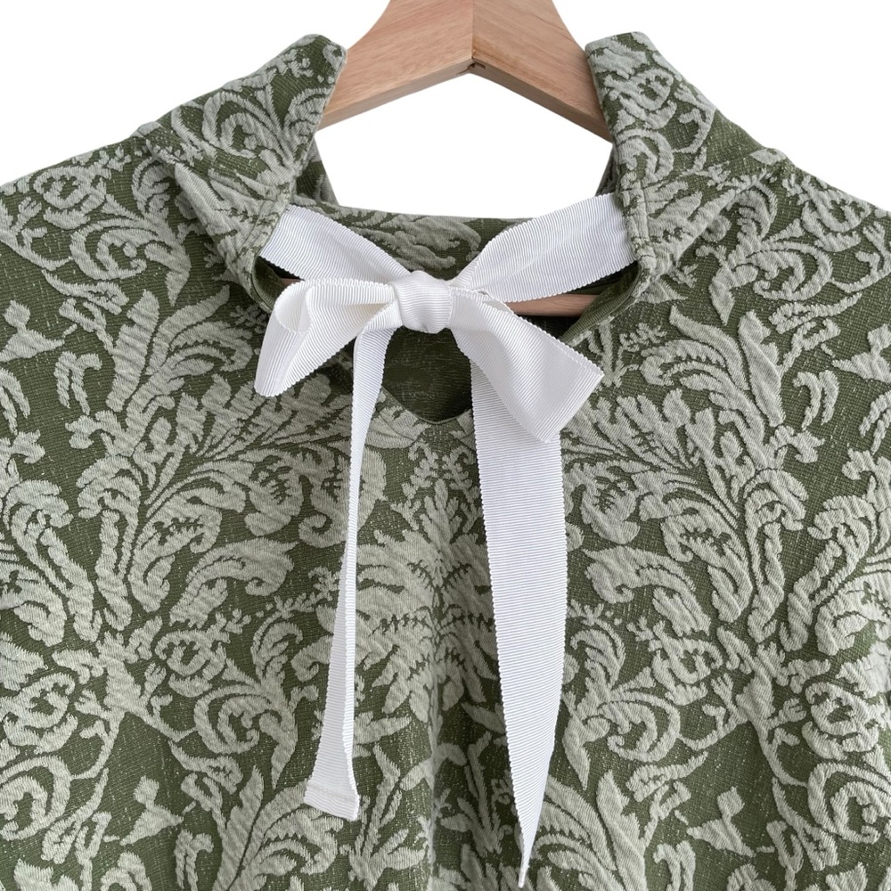 Anthropologie Jacquard Coquette Top Small Bow Boho Prairie Bell Puff Sleeve - Picture 8 of 15